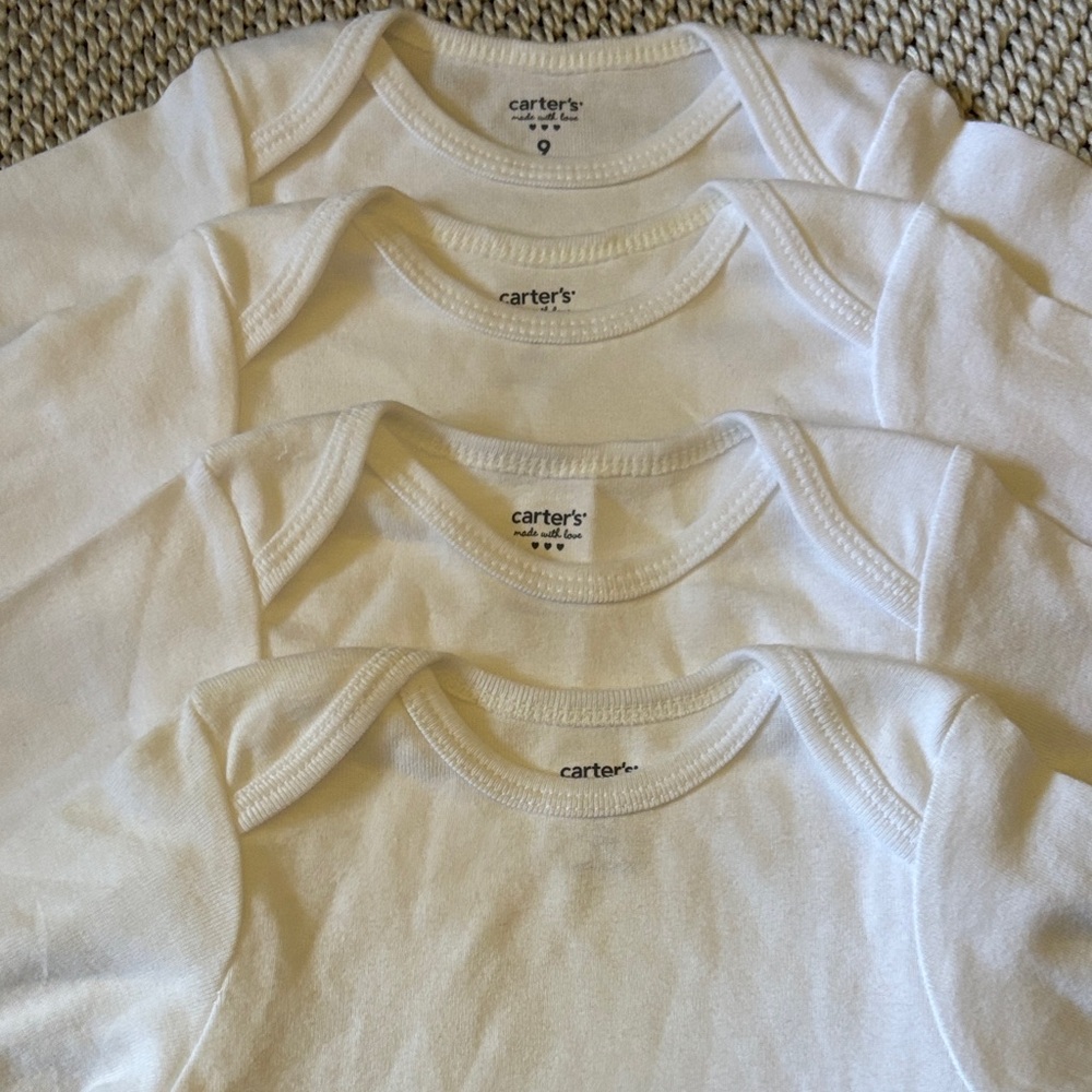 One pieces 4 Carters size 9 months cotton long sleeves crotch snaps